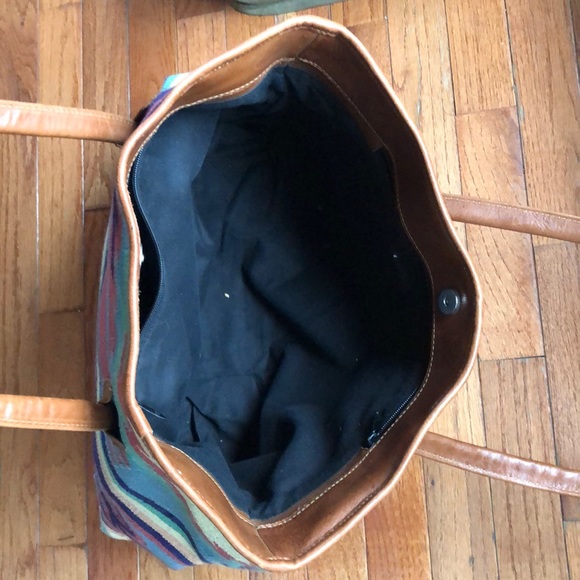 Saddle blanket Navajo Aztec textile bag leather tote weekender - Picture 7 of 8